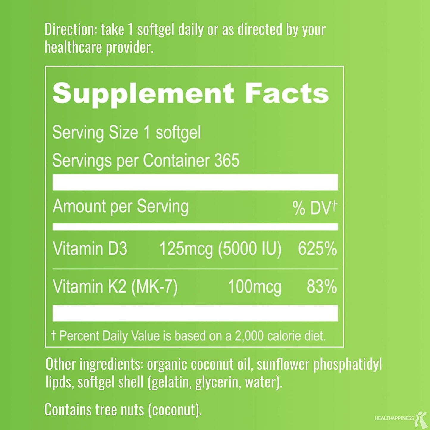 Liposomal Vitamin D3 K2 MK7-365 Softgels | VIT D3 5000 IU + K2 100 mcg with Organic Coconut Oil - K2 D3 Vitamin Supplement - Vitamin D and K Support Immune, Bone, Heart, Mood - Non GMO Gluten Free