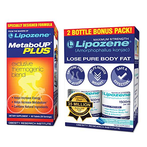 Lipozene Weight Loss Pills Double Pack and MetaboUp Plus Thermogenic Supplement - Appetite Suppressant
