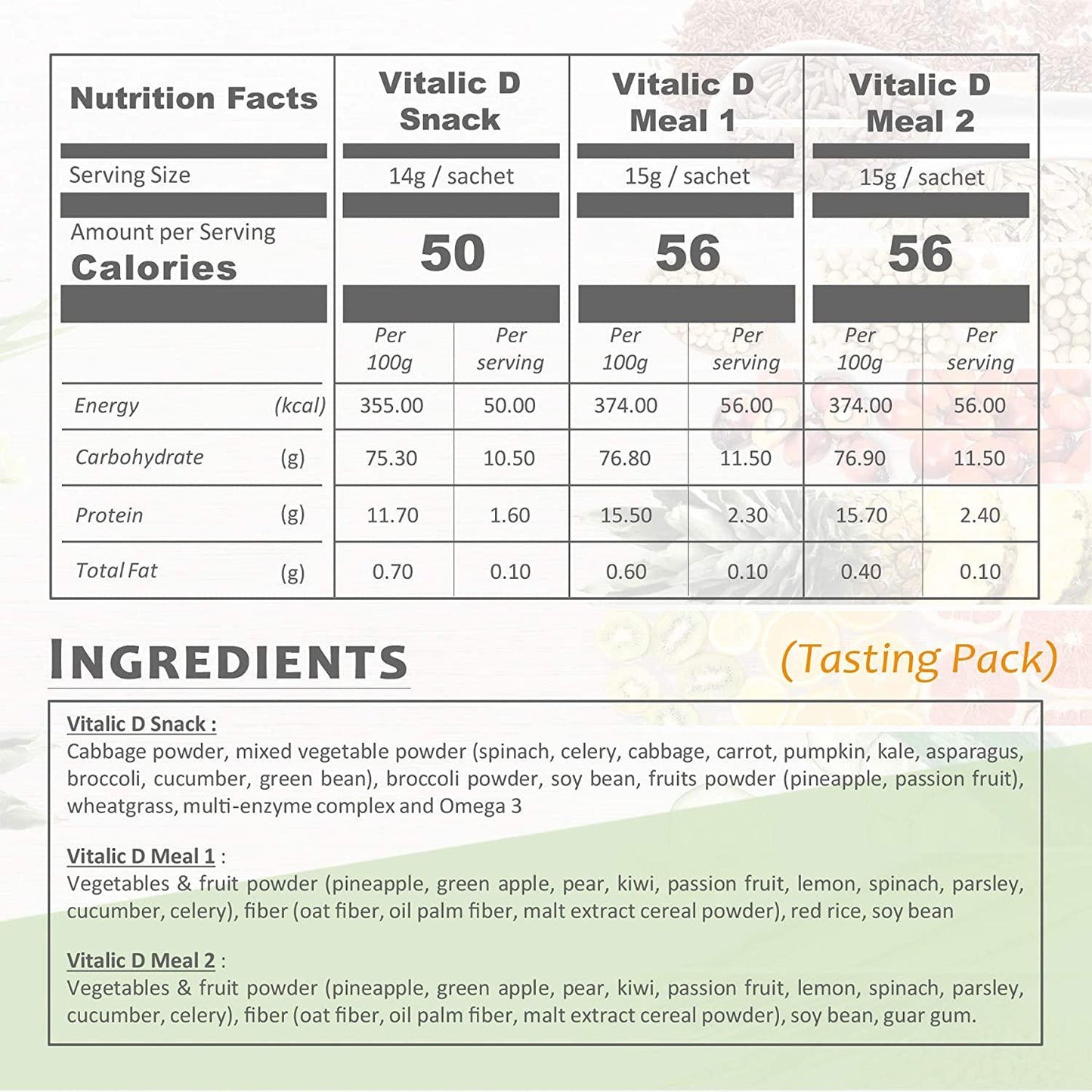 Liquid Fast Diet, Vitalic D Tasting Pack T3, Breakfast Replacement. Natural High Fiber Meal. So Easy to Start A New Day. Super from Breakfast. (3 Packets)