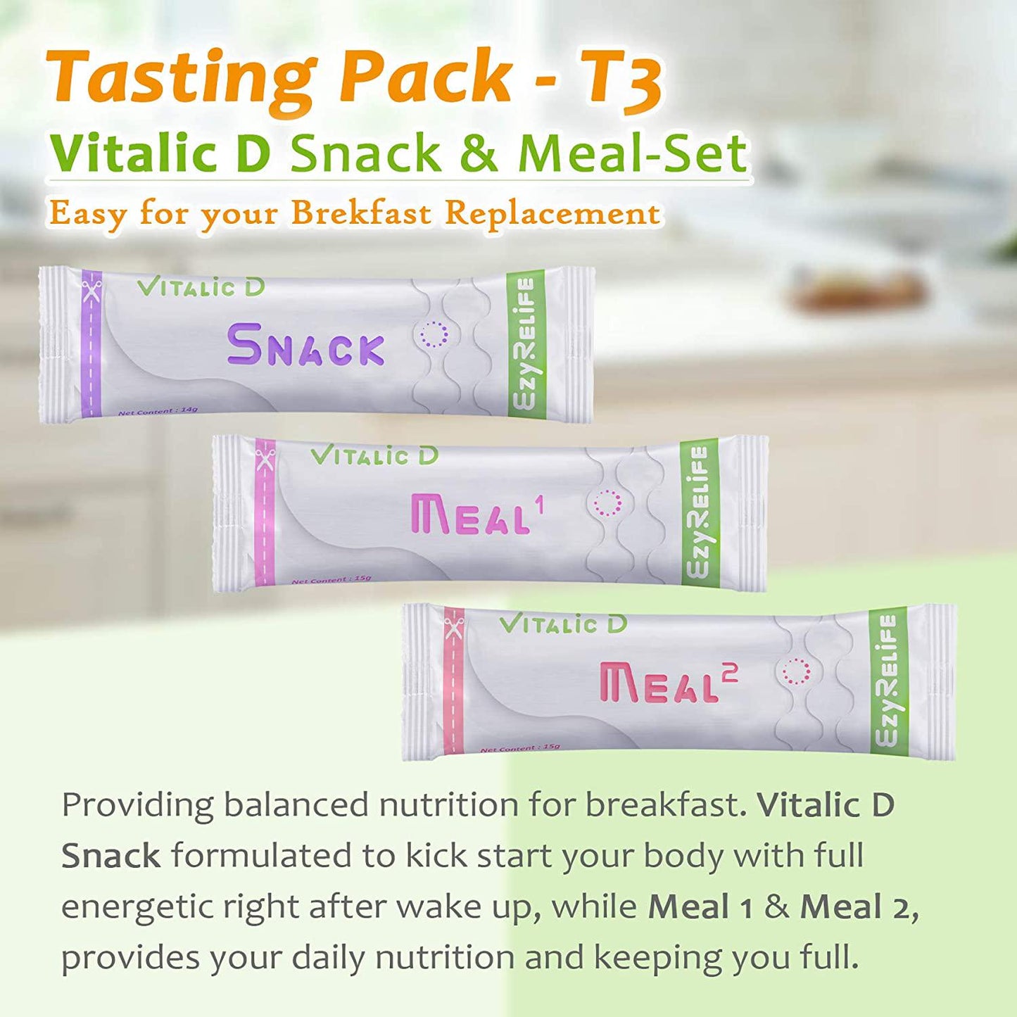 Liquid Fast Diet, Vitalic D Tasting Pack T3, Breakfast Replacement. Natural High Fiber Meal. So Easy to Start A New Day. Super from Breakfast. (3 Packets)
