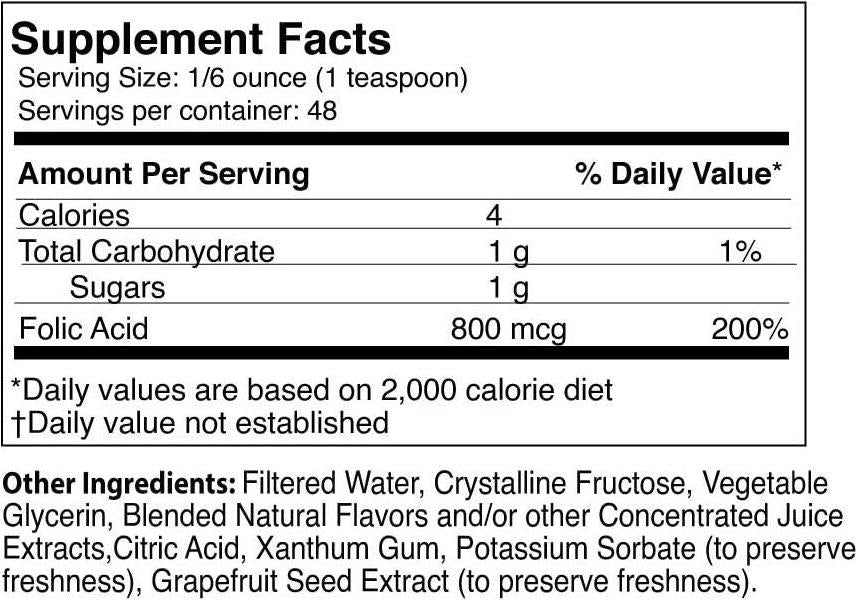 Liquid Folic Acid 800 MCG, 8 oz.