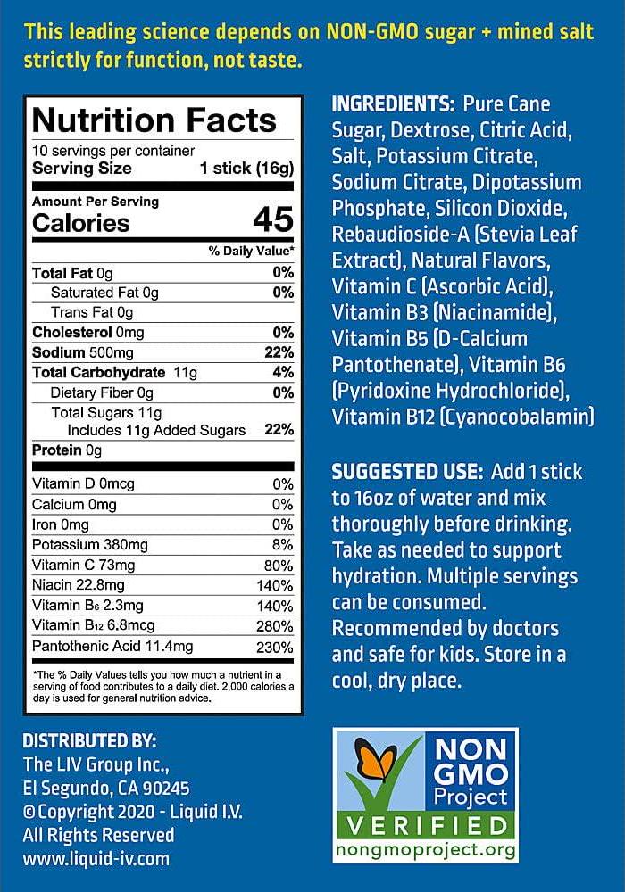 Liquid IV Lemon Lime Hydration Multiplier 10 Count, 0.56 OZ