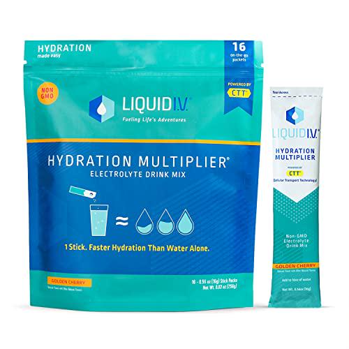 Liquid I.V. Hydration Multiplier - Golden Cherry - Hydration Powder Packets | Electrolyte Drink Mix | Easy Open Single-Serving Stick | Non-GMO | 16 Sticks