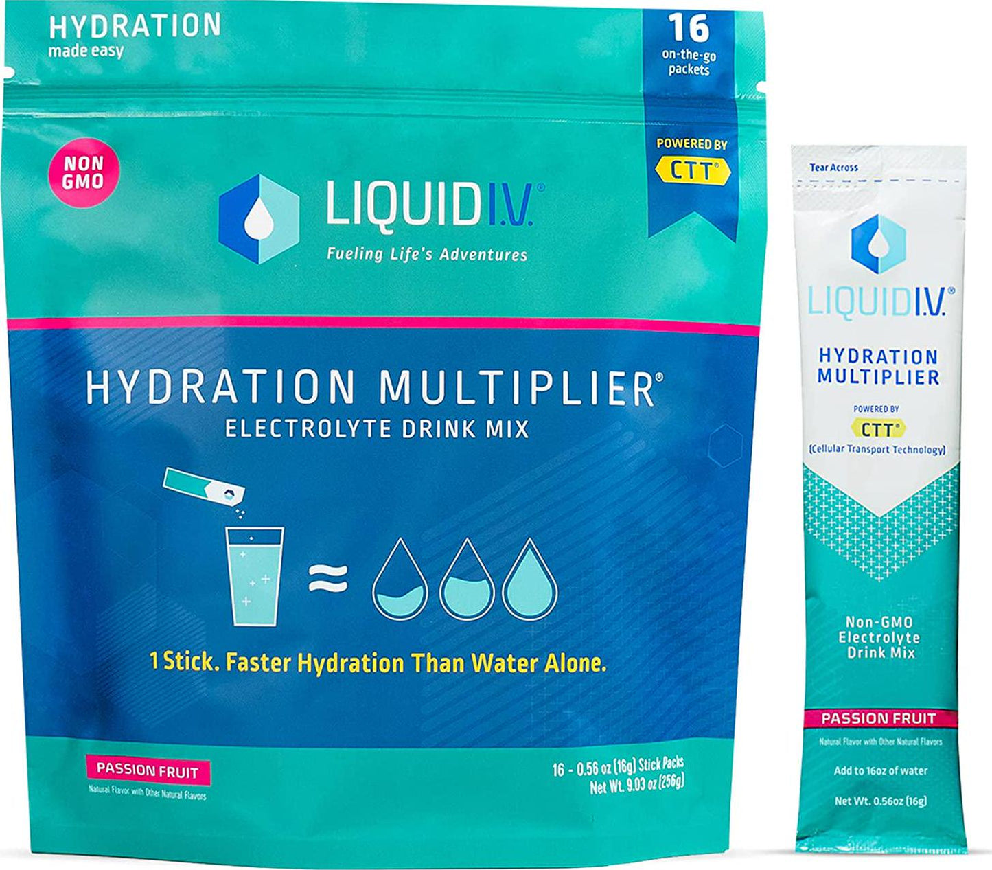Liquid I.V. Hydration Multiplier, Electrolyte Powder, Easy Open Packets, Supplement Drink Mix (Passion Fruit) (16)