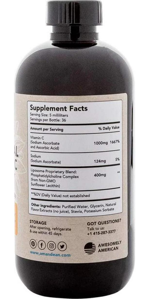 Liquid Liposomal Vitamin C 1000mg Supplement. Real Liposomes, not capsules. Antioxidant Delivery. Increased Bioavailability. Immune Support, Skin Health, Collagen Production. Soy-Free, Vegan, Non-GMO.