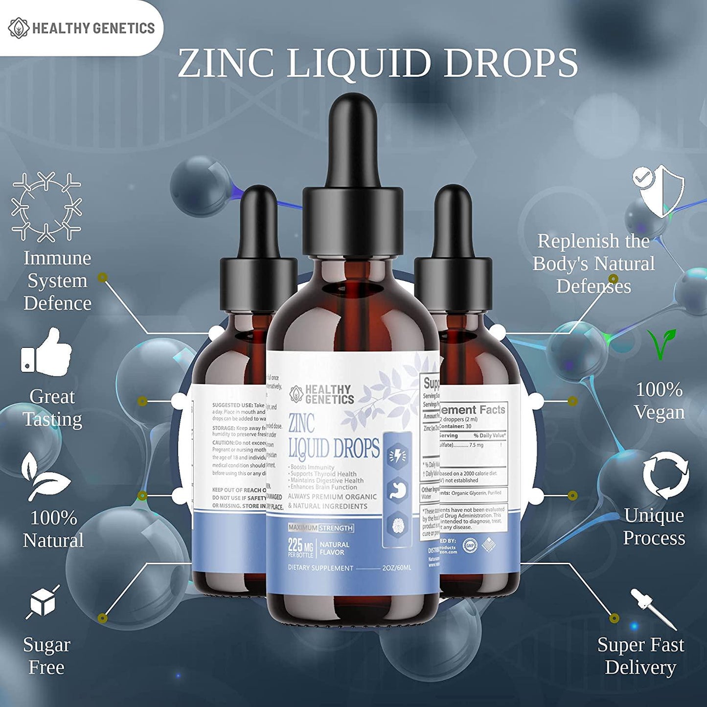 Liquid Zinc Drops for Kids, Men and Women - Organic Ionic Zinc Sulfate - 30 Servings - MAX Absorption - Immunity, Mood, Brain Thyroid - 2 Oz