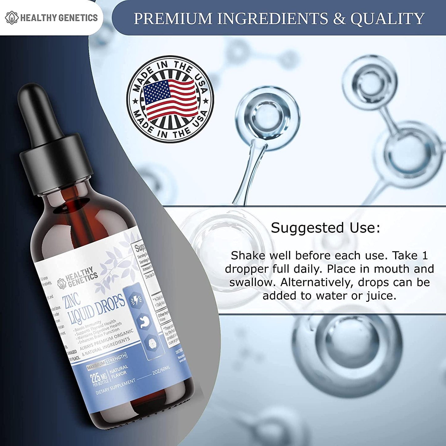 Liquid Zinc Drops for Kids, Men and Women - Organic Ionic Zinc Sulfate - 30 Servings - MAX Absorption - Immunity, Mood, Brain Thyroid - 2 Oz