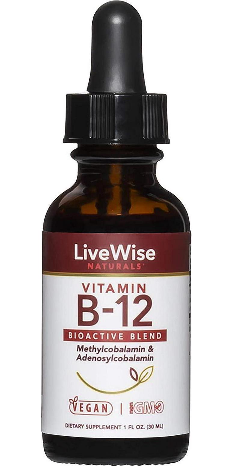 Live Wise Naturals Liquid B12 Vitamin Sublingual – All-Natural Liquid Vitamin Vegan B12 Drops – Non-GMO Adenosylcobalamin Methylcobalamin B12 Supplement – Boost Your Immune System, Metabolism, Energy and Focus 1 Ounce Unflavored (180 servings)