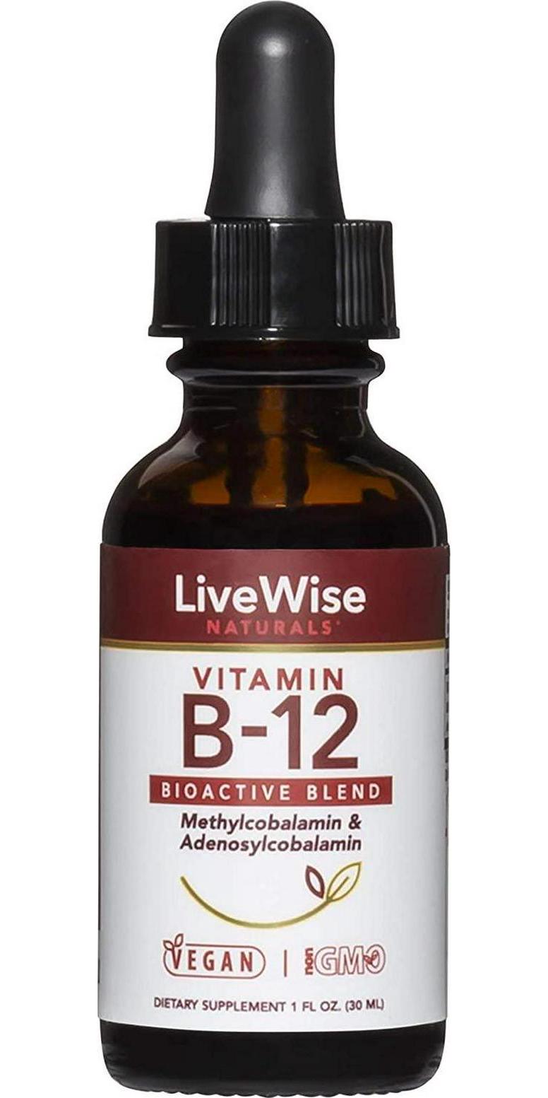 Live Wise Naturals Liquid B12 Vitamin Sublingual – All-Natural Liquid Vitamin Vegan B12 Drops – Non-GMO Adenosylcobalamin Methylcobalamin B12 Supplement – Boost Your Immune System, Metabolism, Energy and Focus 1 Ounce Unflavored (180 servings)