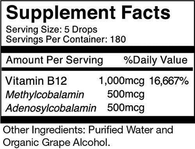 Live Wise Naturals Liquid B12 Vitamin Sublingual – All-Natural Liquid Vitamin Vegan B12 Drops – Non-GMO Adenosylcobalamin Methylcobalamin B12 Supplement – Boost Your Immune System, Metabolism, Energy and Focus 1 Ounce Unflavored (180 servings)