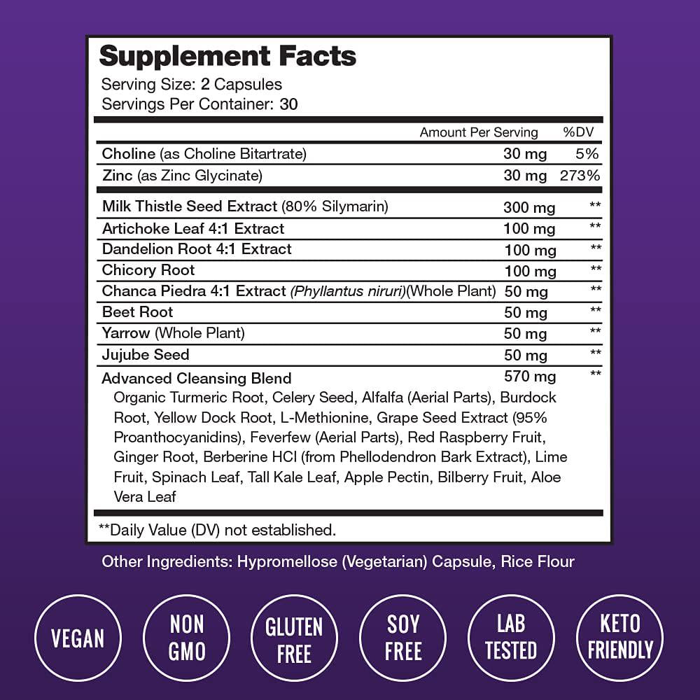 Liver Cleanse Detox and Repair Formula | 25+ Herbs: Milk Thistle Extract with Silymarin, Artichoke, Dandelion, Chicory Root Powder and More! | Premium Liver Support Pills Supplement, 60 Capsules