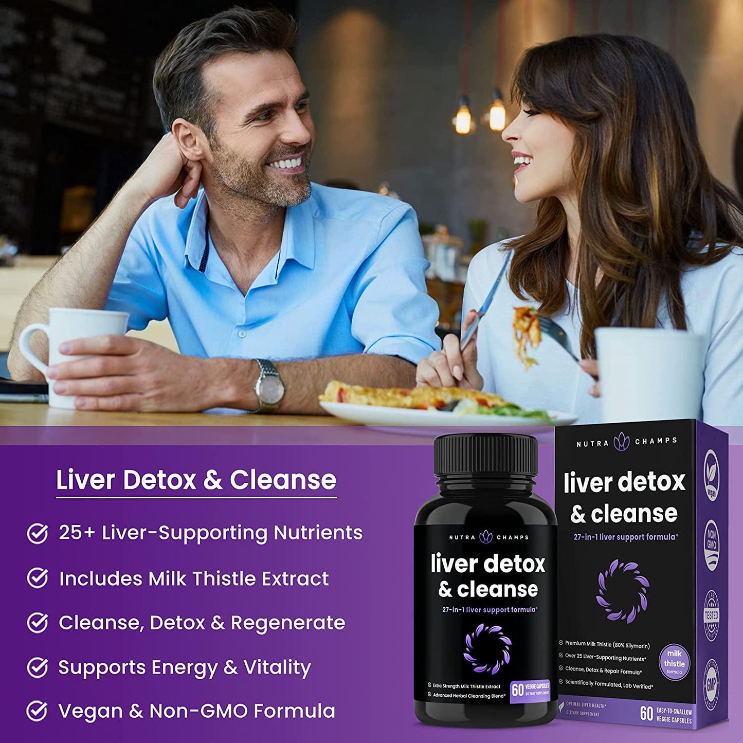 Liver Cleanse Detox and Repair Formula | 25+ Herbs: Milk Thistle Extract with Silymarin, Artichoke, Dandelion, Chicory Root Powder and More! | Premium Liver Support Pills Supplement, 60 Capsules