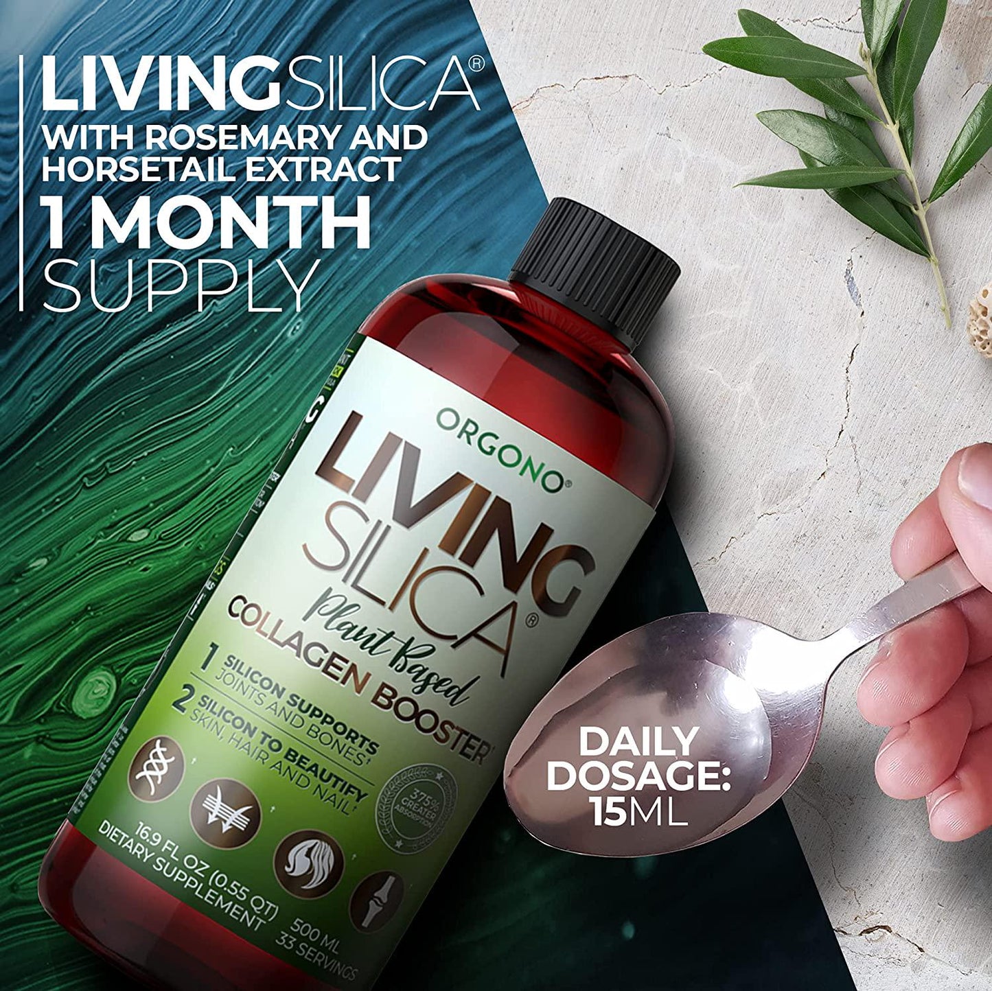 Living Silica Plant Based Collagen Booster | Vegan Collagen Booster | Supports Healthy Collagen and Elastin Production for Joint and Bone Support, Glowing Skin, Strong Hair and Nails 500 ml