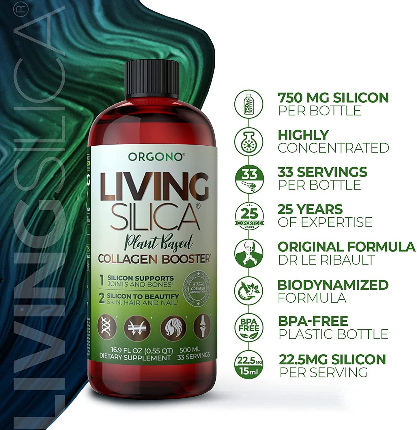 Living Silica Plant Based Collagen Booster | Vegan Collagen Booster | Supports Healthy Collagen and Elastin Production for Joint and Bone Support, Glowing Skin, Strong Hair and Nails 500 ml