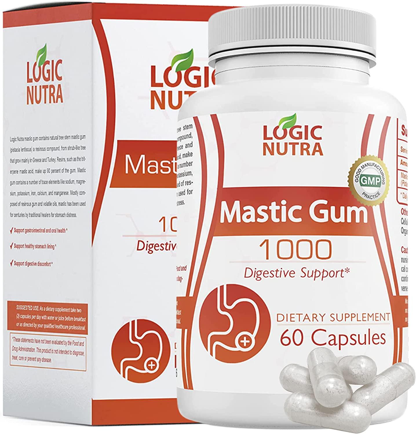 Logic Nutra Premium Mastic Gum 1000 mg Supports Gastrointestinal Health, Digestive System, Immune Function and Oral Wellness Pylori Plex Supports Stomach, Duodenal