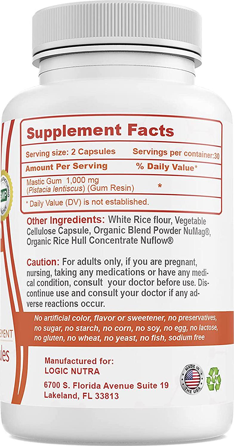 Logic Nutra Premium Mastic Gum 1000 mg Supports Gastrointestinal Health, Digestive System, Immune Function and Oral Wellness Pylori Plex Supports Stomach, Duodenal