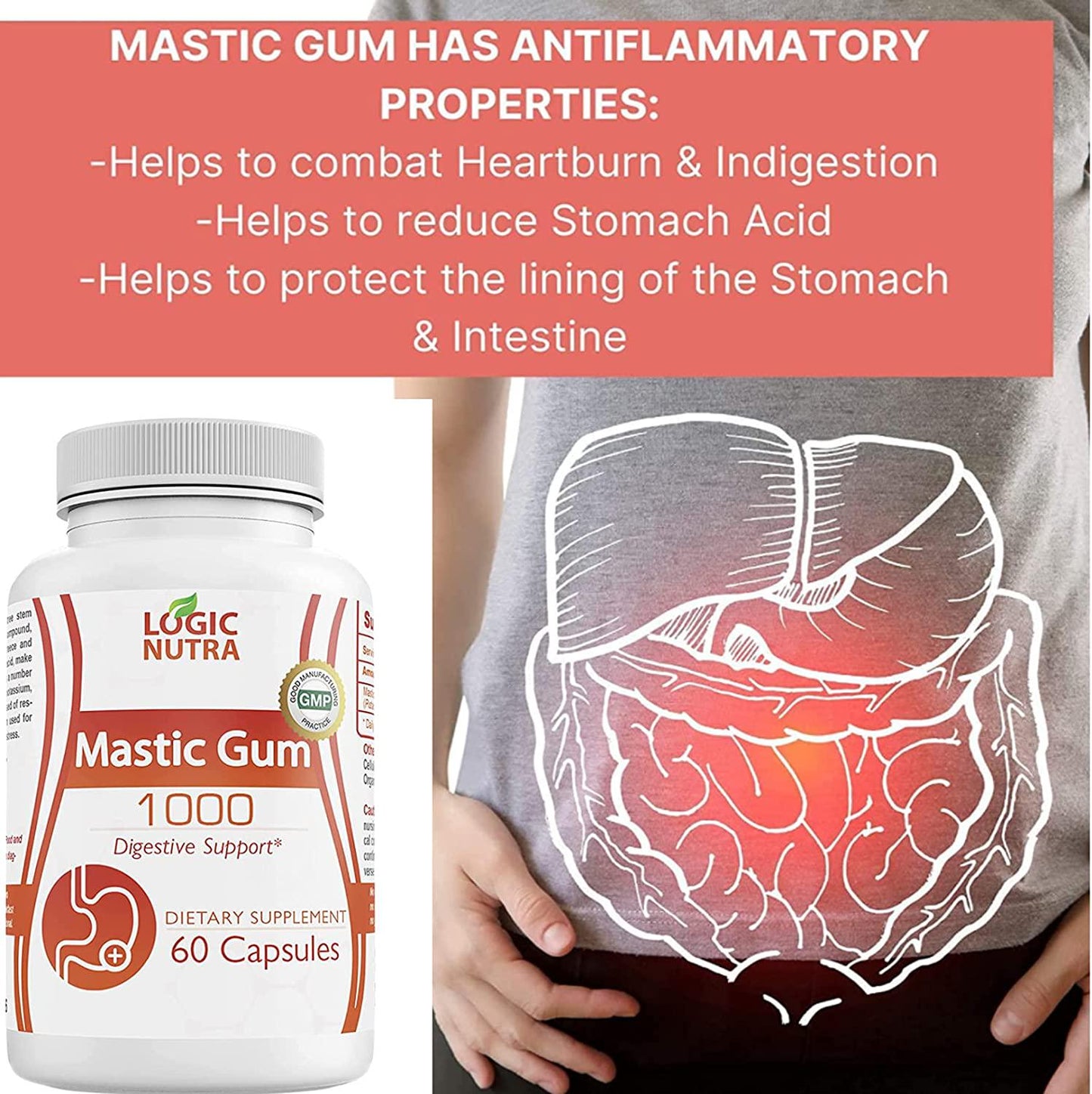 Logic Nutra Premium Mastic Gum 1000 mg Supports Gastrointestinal Health, Digestive System, Immune Function and Oral Wellness Pylori Plex Supports Stomach, Duodenal