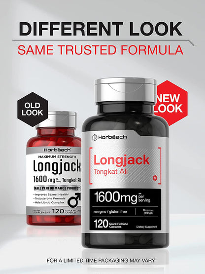 Longjack Tongkat Ali 1600 mg | 120 Capsules | Longifolia Root Extract Powder | Testosterone Formula | Non-GMO, Gluten Free | by Horbaach