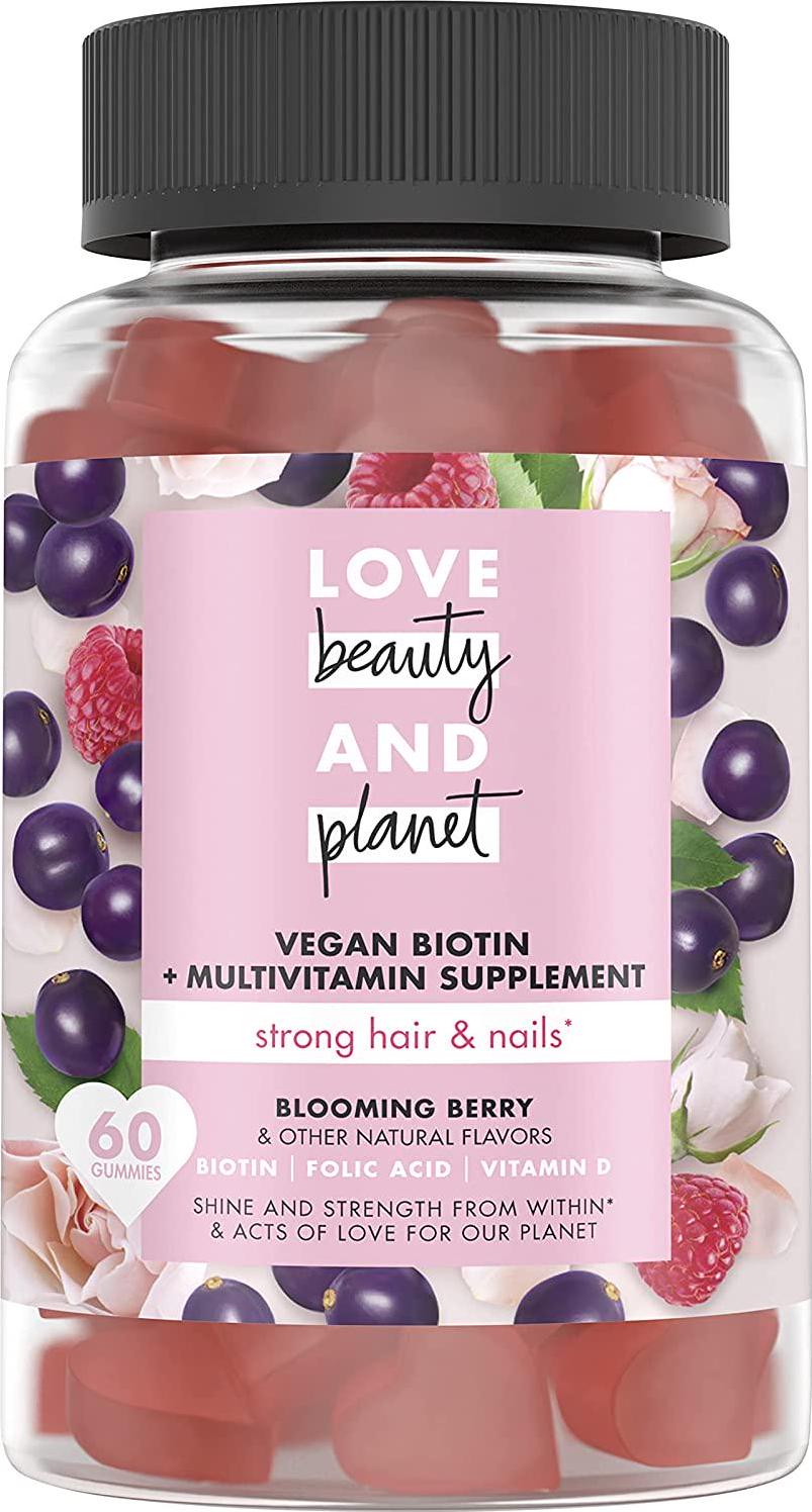 Love Beauty and Planet Berry Extraordinary Gummy Vitamins For Strong Hair and Nails Multi-Benefit Vegan Dietary Supplement Gluten-free, Cruelty-free 60 count