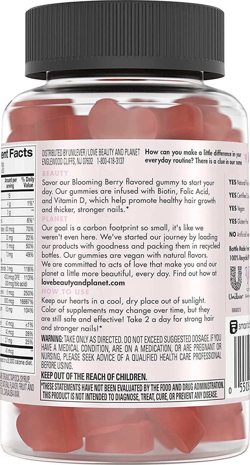 Love Beauty and Planet Berry Extraordinary Gummy Vitamins For Strong Hair and Nails Multi-Benefit Vegan Dietary Supplement Gluten-free, Cruelty-free 60 count