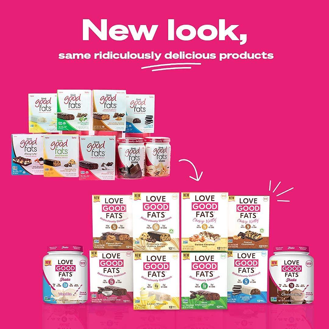 Love Good Fats Bars Peanut Butter Chocolatey Keto-Friendly Protein Bar with Natural Ingredients Low Sugar, Low Carb, Non GMO, Gluten and Soy Free Snacks for Ketogenic Diets (12 Count)