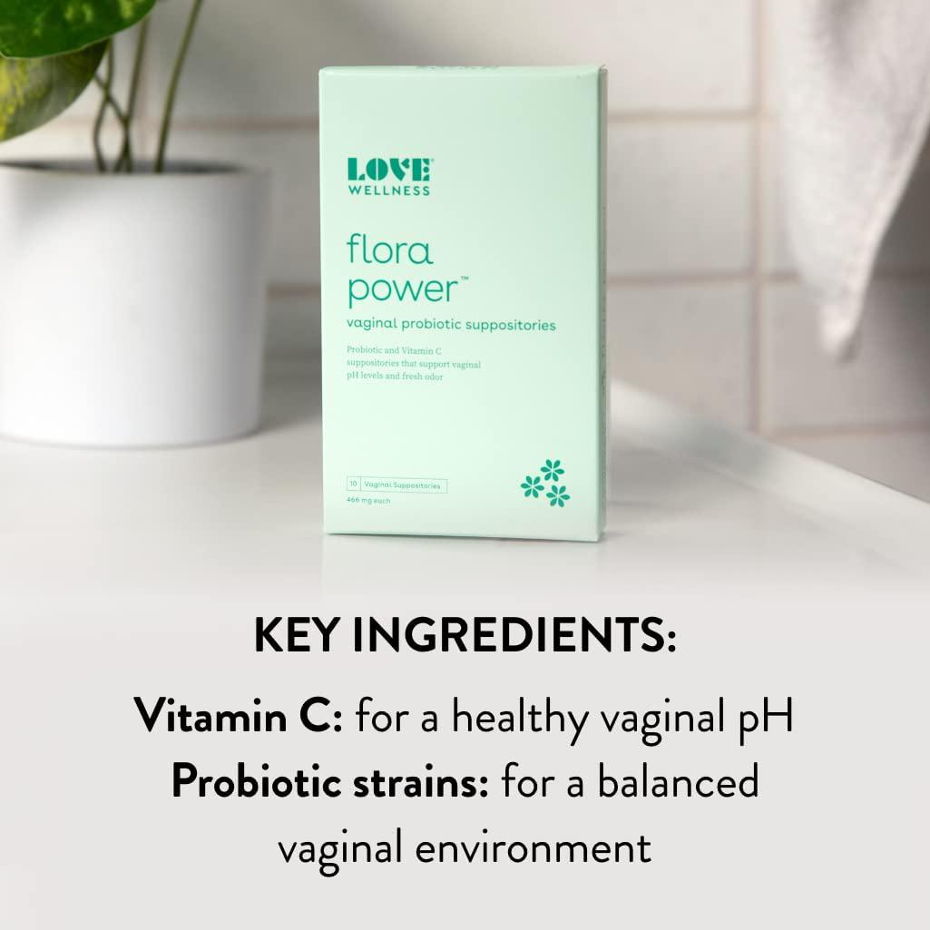 Love Wellness Vaginal Probiotic Suppositories, Flora Power - Fast-Acting Probiotic Strains with Vitamin C Supports Vaginal pH Levels and Fresh Odor and Prevent BV - Dairy-Free, Fragrance-Free and Non-GMO