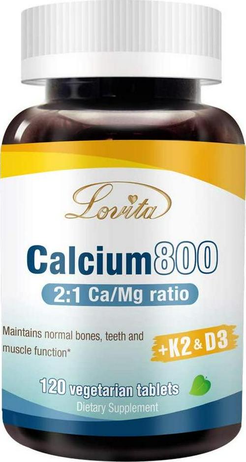 Lovita Calcium 800mg, Highly Absorbable Calcium Citrate with VIT D3 and K2, Magnesium, Zinc, Copper and Manganese, 120 Vegetarian Tablets