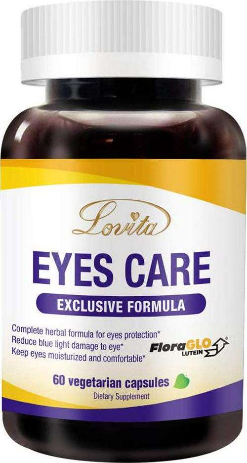 Lovita Eyes Care, Eye Vitamins with Clinically Proven FloraGLO Lutein, 10000 mg Equivalent Bilberry, Black Currant and Eyebright, Supports Eye Strain, Dry Eye and Vision Health, 60 Vegetarian Capsules