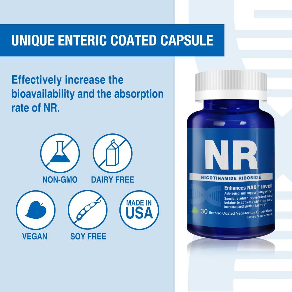 Lovita NR (Nicotinamide Riboside) 350 mg, Similar to NMN Nicotinamide Mononucleotide, NAD Supplement with Resveratrol and Betaine, Boost NAD Plus Levels, 30 Vegetarian Enteric Capsules (Pack of 3)