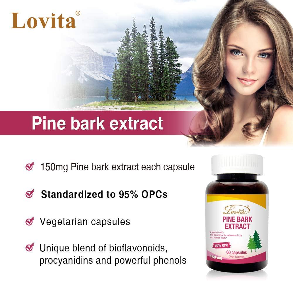 Lovita Pine Bark Extract, 150mg, 95% OPCs, 60 Vegetarian Capsules (Pack of 3)