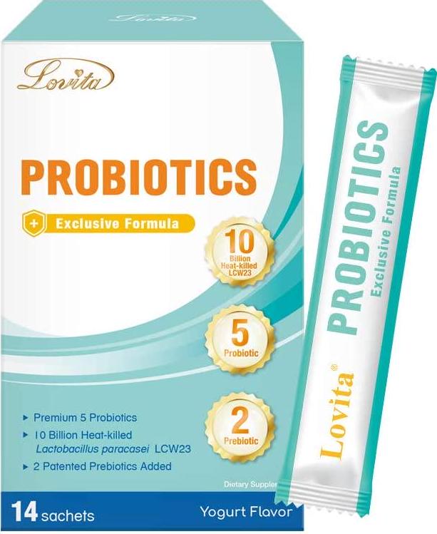 Lovita Probiotics Powder, Prebiotics and Probiotics for Women, Men and Kids, Allergy Relief, Shelf Stable Probiotic Supplement, 14 Packets