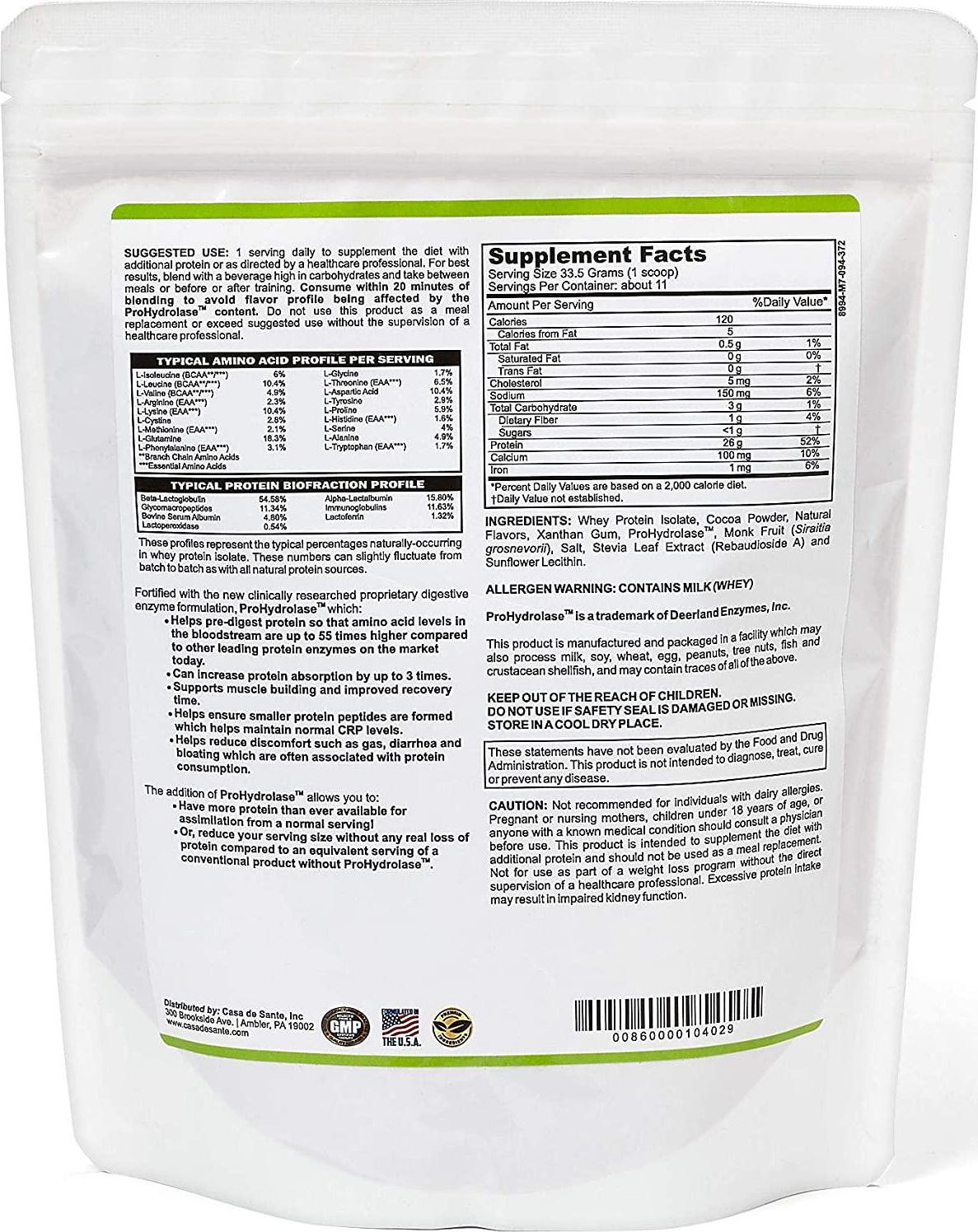Low FODMAP Certified Protein Powder for IBS and SIBO Gluten, Soy, Sugar and Grain Free, Low Carb Whey Protein Isolate (WPI), ProHydrolase for 3X Protein Absorption, Gut Friendly, All Natural, Chocolate