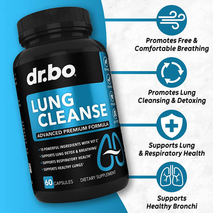 Lung Cleanse Support Supplement - Respiratory Supplements to Quit and Stop Smoking Aids - Herbal Detox for Lungs and Bronchial Health - Smokers Cleanser Breathe Aid for Mucus Clear Relief - 60 Capsules