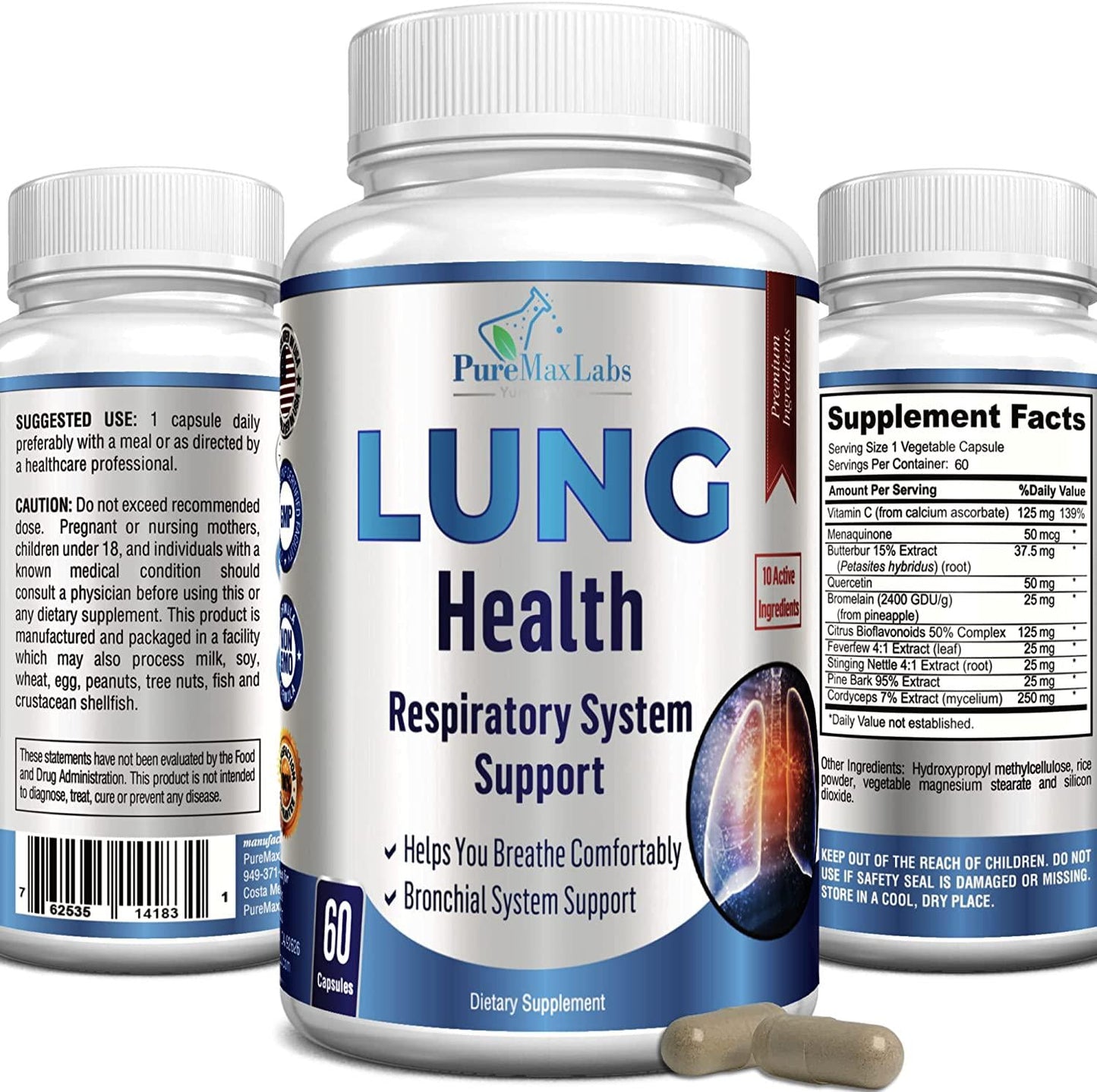 Lung Support Supplement, Lung Cleanse and Lung Detox Formula, Lung Health Support for Clear Lungs, Comfortable Breathing, Bronchial Health, 60 Capsules