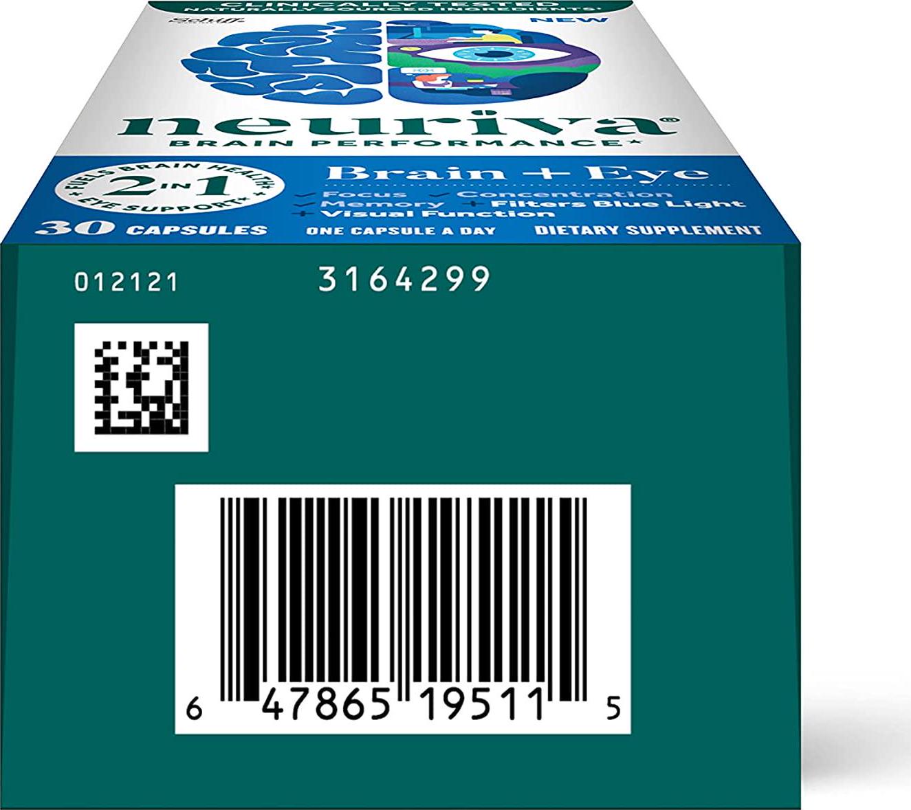 Lutein and Coffee Cherry – Neuriva Brain + Eye Support Capsules (30 count in a box), With Vitamins A C E, Zinc, Zeaxanthin, Antioxidants, Filters Blue Light, Decaffeinated, Vegetarian, Gluten and GMO Free