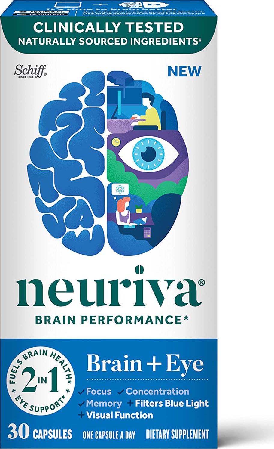 Lutein and Coffee Cherry – Neuriva Brain + Eye Support Capsules (30 count in a box), With Vitamins A C E, Zinc, Zeaxanthin, Antioxidants, Filters Blue Light, Decaffeinated, Vegetarian, Gluten and GMO Free
