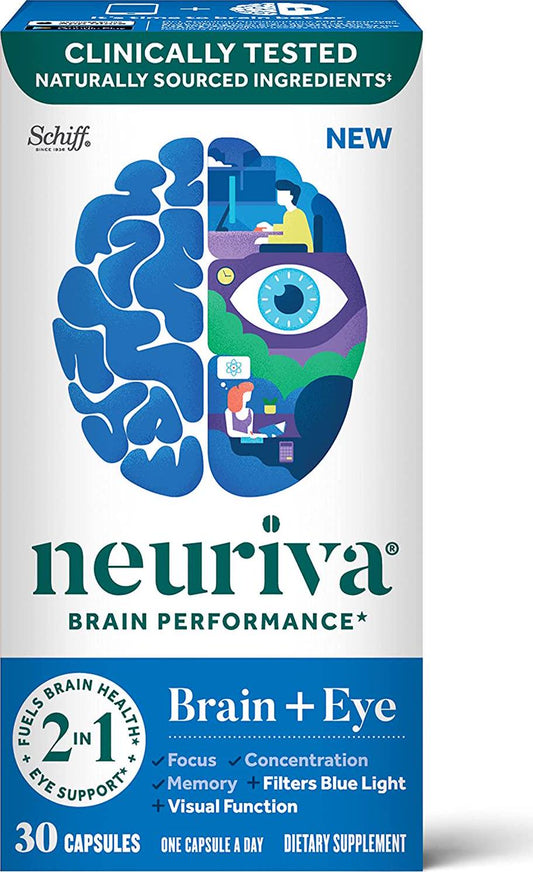 Lutein and Coffee Cherry – Neuriva Brain + Eye Support Capsules (30 count in a box), With Vitamins A C E, Zinc, Zeaxanthin, Antioxidants, Filters Blue Light, Decaffeinated, Vegetarian, Gluten and GMO Free