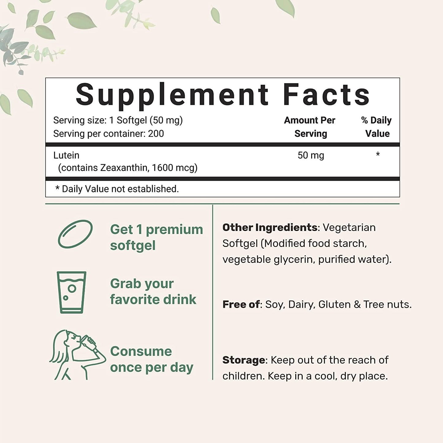Lutein with Zeaxanthin 50mg, 240 Liquid Soft-gels, Supports Eye Health, Non-GMO and Made in USA