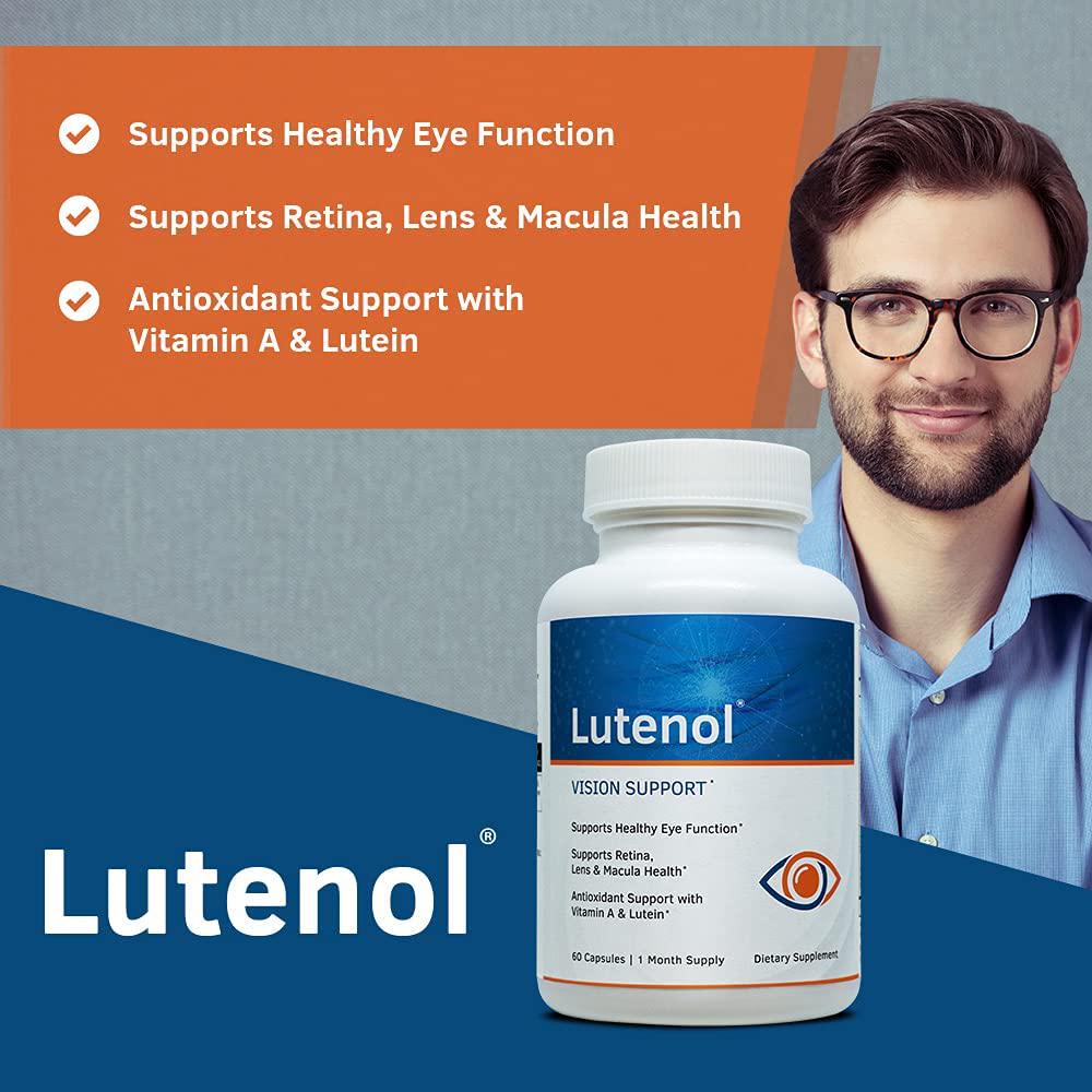 Lutenol | Natural Vision and Macular Support Formula Containing Lutein, Zeaxanthin, Zinc, Vitamins and More. Eye Health Supplement. 60 Capsules.