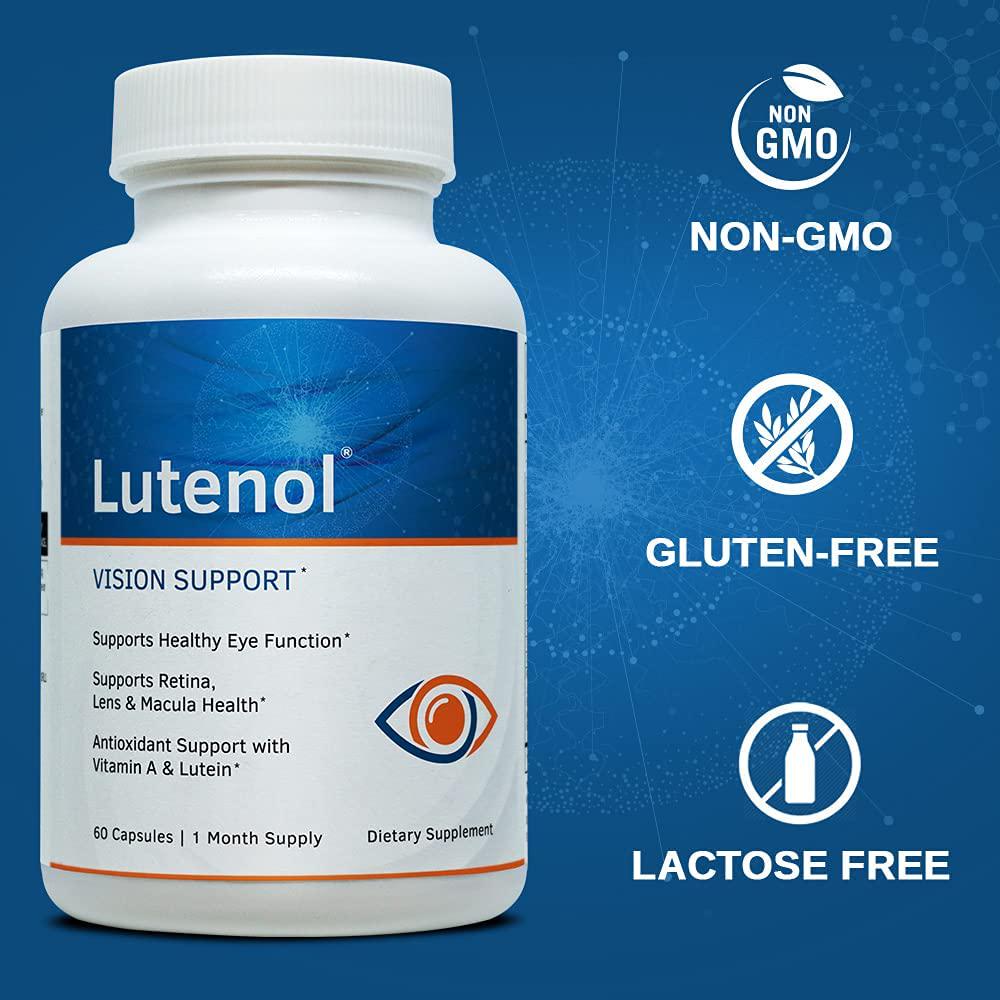 Lutenol | Natural Vision and Macular Support Formula Containing Lutein, Zeaxanthin, Zinc, Vitamins and More. Eye Health Supplement. 60 Capsules.