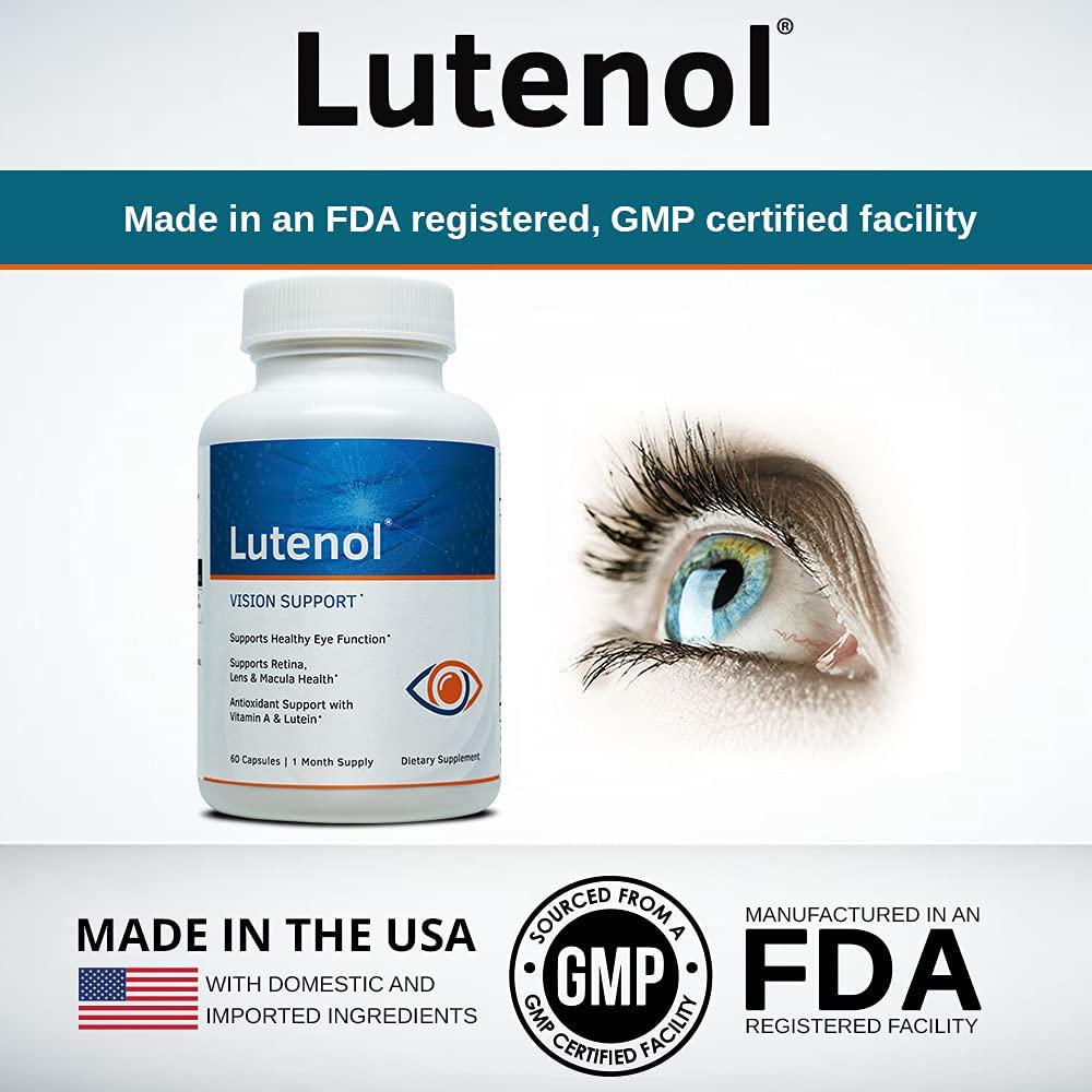 Lutenol | Natural Vision and Macular Support Formula Containing Lutein, Zeaxanthin, Zinc, Vitamins and More. Eye Health Supplement. 60 Capsules.