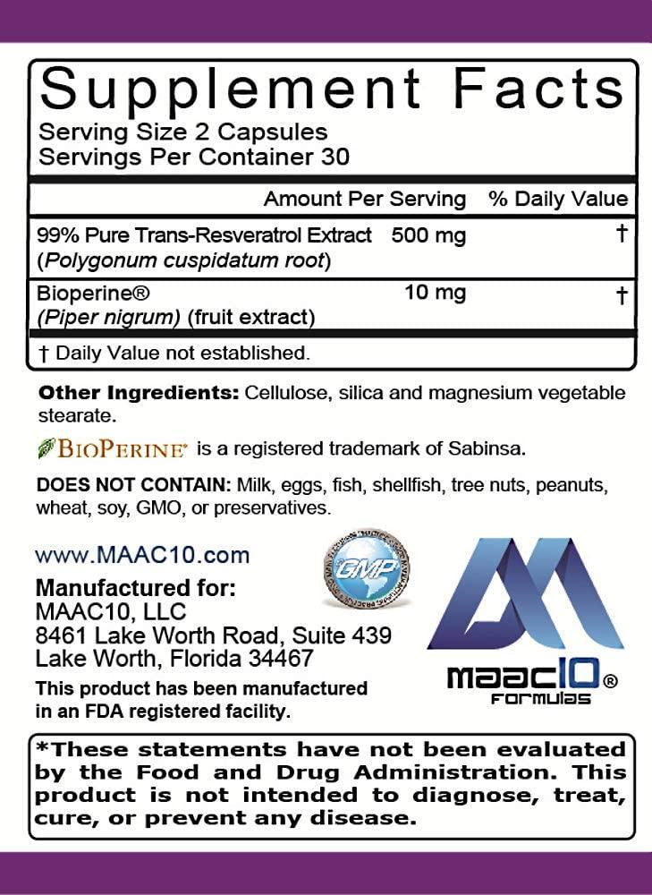 MAAC10 NMN and Resveratrol NAD Booster Combo Pack - Nicotinamide Mononucleotide NAD+ Supplement 250mg (60 x 125mg Capsules 2 Bottles) 99% Pure Trans Resveratrol Extract (60 x 250mg Capsules 1 Bottle).