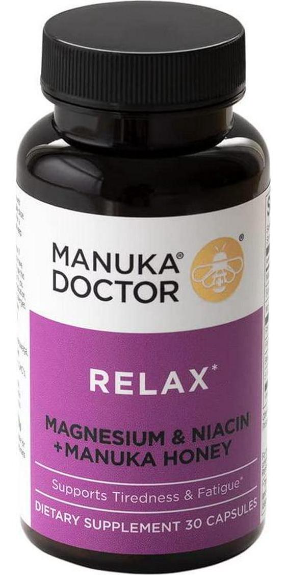 MANUKA DOCTOR - Manuka Plus Relax Dietary Supplement, Magnesium, Niacin and Manuka Honey for Tiredness and Fatigue Support, 30 Capsules