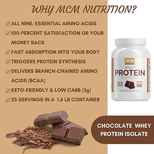MCM Nutrition - Isolate Whey Protein Powder That's Low Carb - Chocolate (1.6 LB) - Delicious Post Workout Protein - Absorbs Quick and Starts Building Muscle Fast with BCAAs (23 Servings)