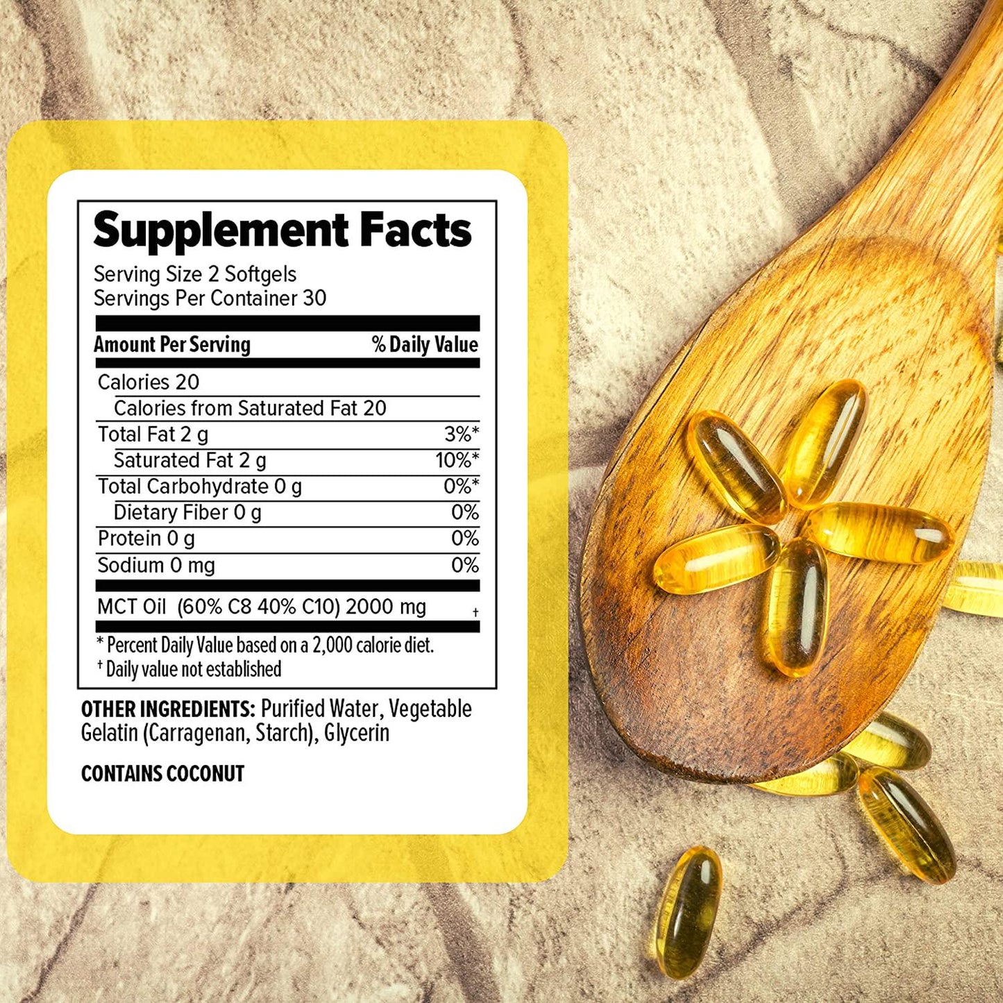 MCM Nutrition Mct Oil Pills - Boosts Energy and Decreases Brain Fog - C8 and C10 Mct Oil Softgel (2000Mg) Vegan and Fast Absorbing Coconut Oil Pills - Increases Ketones For Keto Diet (30 Servings) By