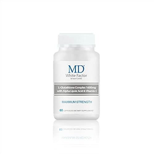 MD White Factor (60 Capsules) - Glutathione Whitening Capsules for Skin Lightening and Brightening - Packed with Effective Antioxidants, Vitamin C and Alpha Lipoic Acid