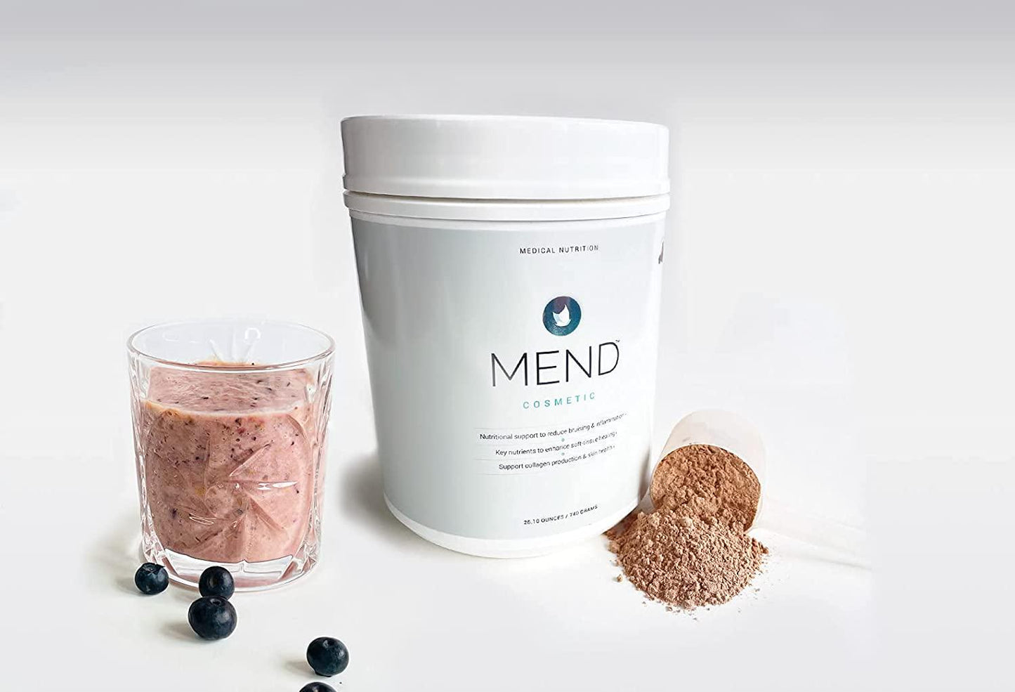 MEND Cosmetic - Skin Healing Supplement Powder with Arnica, Whey Protein, Collagen, and Bromelain - Vanilla, 20 Servings