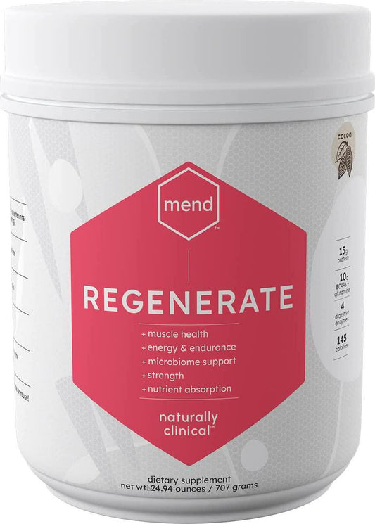 MEND Regenerate, Post Workout Muscle Recovery, Immune Support, and Sports Nutrition Supplement for Men and Women - Natural, Gluten Free, and Non-GMO - Cocoa Protein Powder, 20 Servings