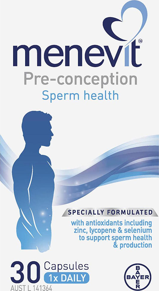 MENEVIT Male Fertility Supplement Capsulesx, White and Blue, Gray, 30 Count