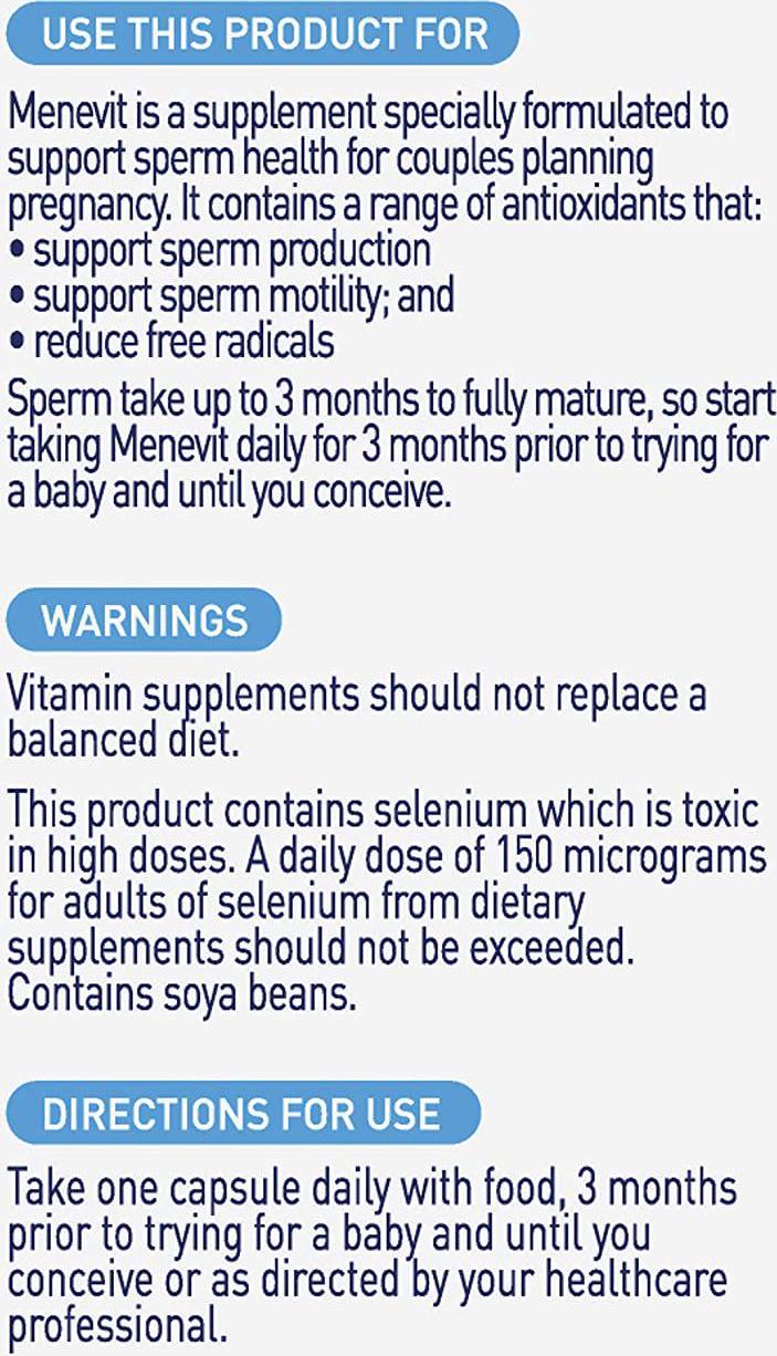 MENEVIT Male Fertility Supplement Capsulesx, White and Blue, Gray, 30 Count